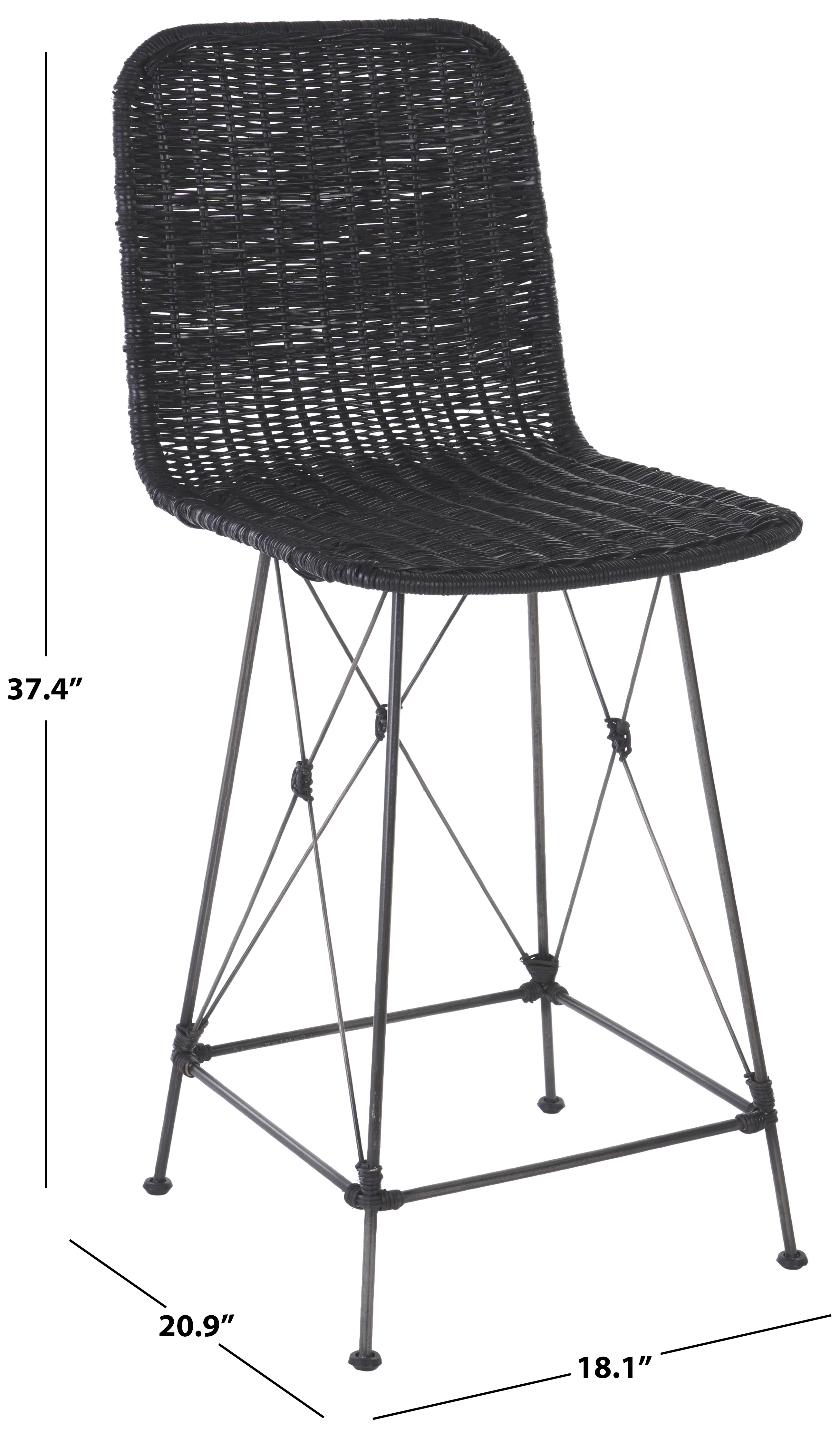Safavieh Minerva Weaved Bohemian Mid Back Metal and Rattan Stools, Black (Set of 2)
