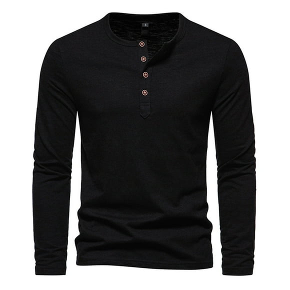 FhsagQ Men's Shirts Mens Shirts Trunks White Mens Fashion Leisure Button Pullover Long Sleeved T Shirt Mens Shirts Black Men Shirts Tops Breathable Black S