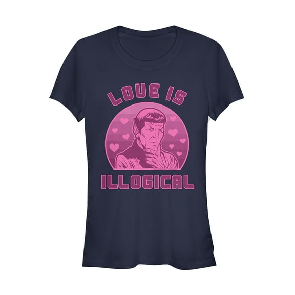 Junior's Star Trek Valentine Spock Love is Illogical  Graphic Tee Navy Blue X Large