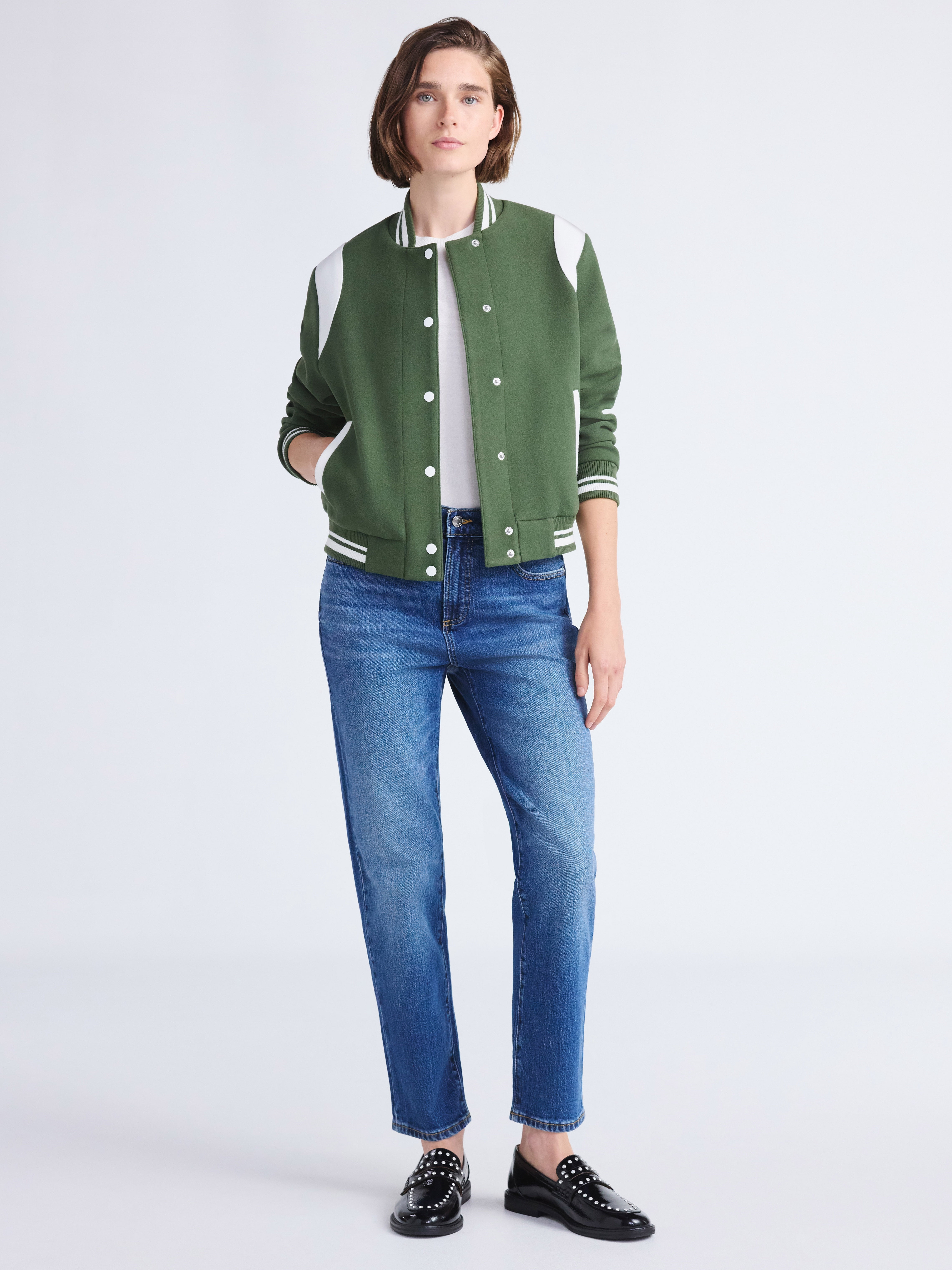 Free Assembly Women's and Women's Plus Faux Wool Varsity Jacket, Sizes XS-4X