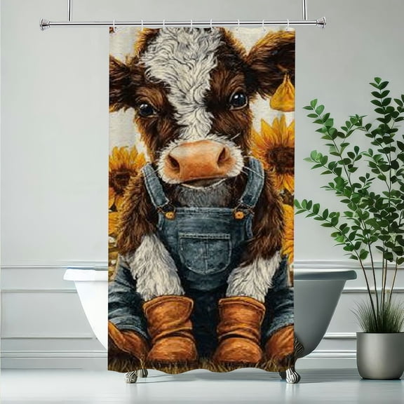 RKSupls Christmas Shower Curtain, Cute Highland Cow Shower Curtain with Hooks for Christmas Home Bathroom Decor Washable Curtains, 36x72 in
