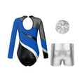 thumbnail image 2 of YONGHS Kids Girls Rhinestone Gymnastic Dance Leotard Tumbling Bodysuit with Shorts Scrunchies Set Royal Blue 12, 2 of 7
