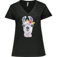 thumbnail image 3 of Inktastic Cute Llama with Flower Women's Plus Size V-Neck T-Shirt, 3 of 5