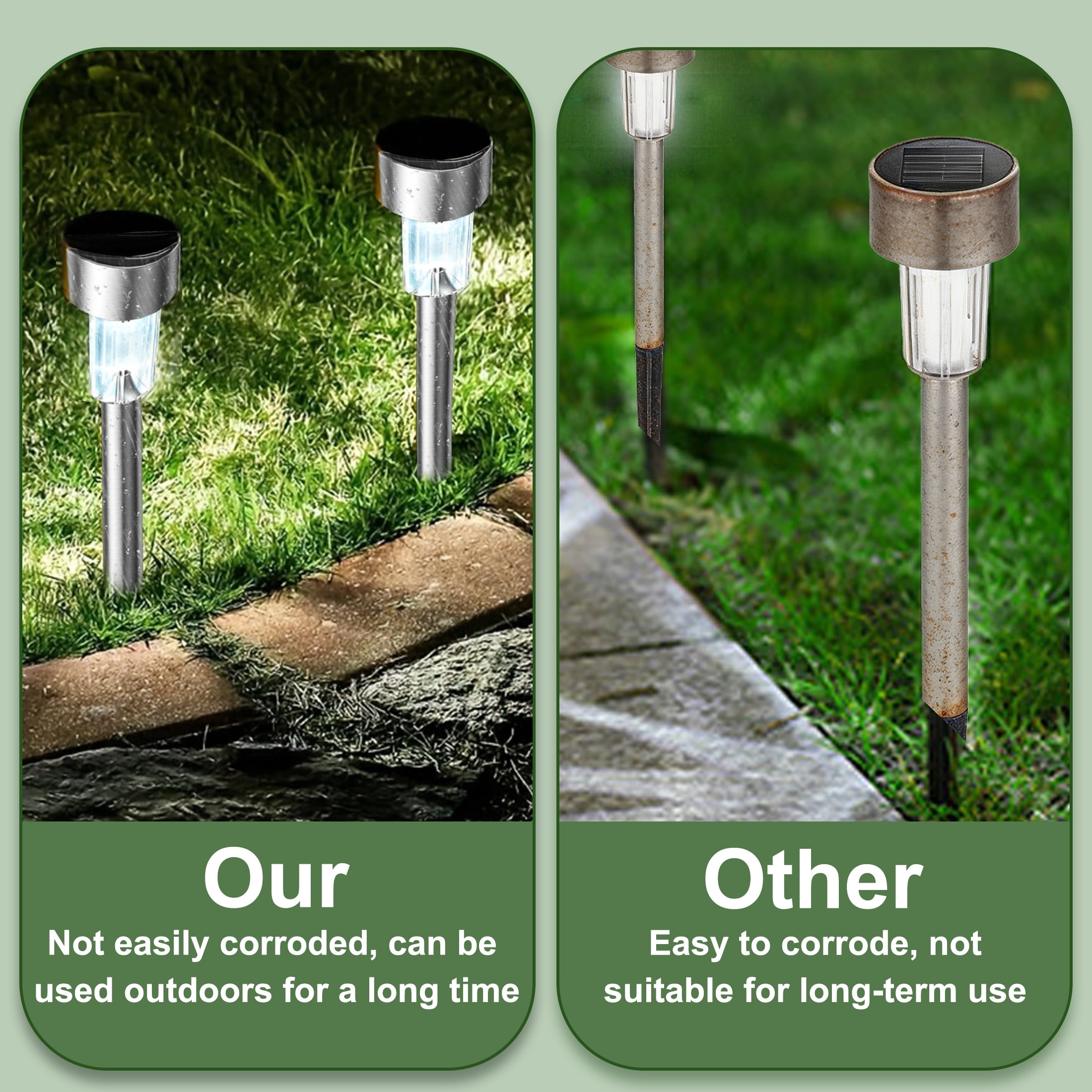 12 pack Solar Pathway Lights , White LED Outdoor Solar Lights IP44 , 11.61" Stainless Steel Garden Stake Lights for Yard, Patio, Driveway