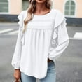 thumbnail image 2 of GigrtiJin Women's Ruffle Long Sleeved Shirts Round Neck Solid Color Pullover Tops Casual Fashion Comfy Blouse, 2 of 7