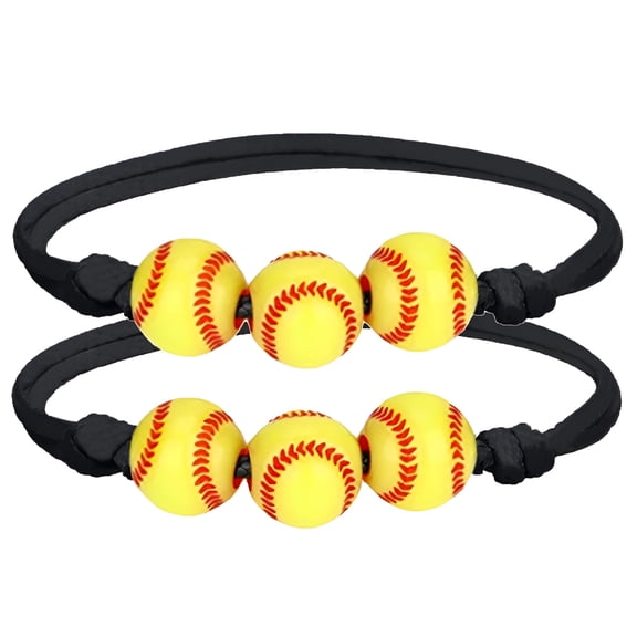 DESIGNICE 2026 New 2Pcs Softball Bracelet Party Favors Yellow Softball Beads Friendship Bracelets Adjustable Beaded Bracelet Softball Gifts for Girls Boys Teens Sport Birthday Party Softball Favors