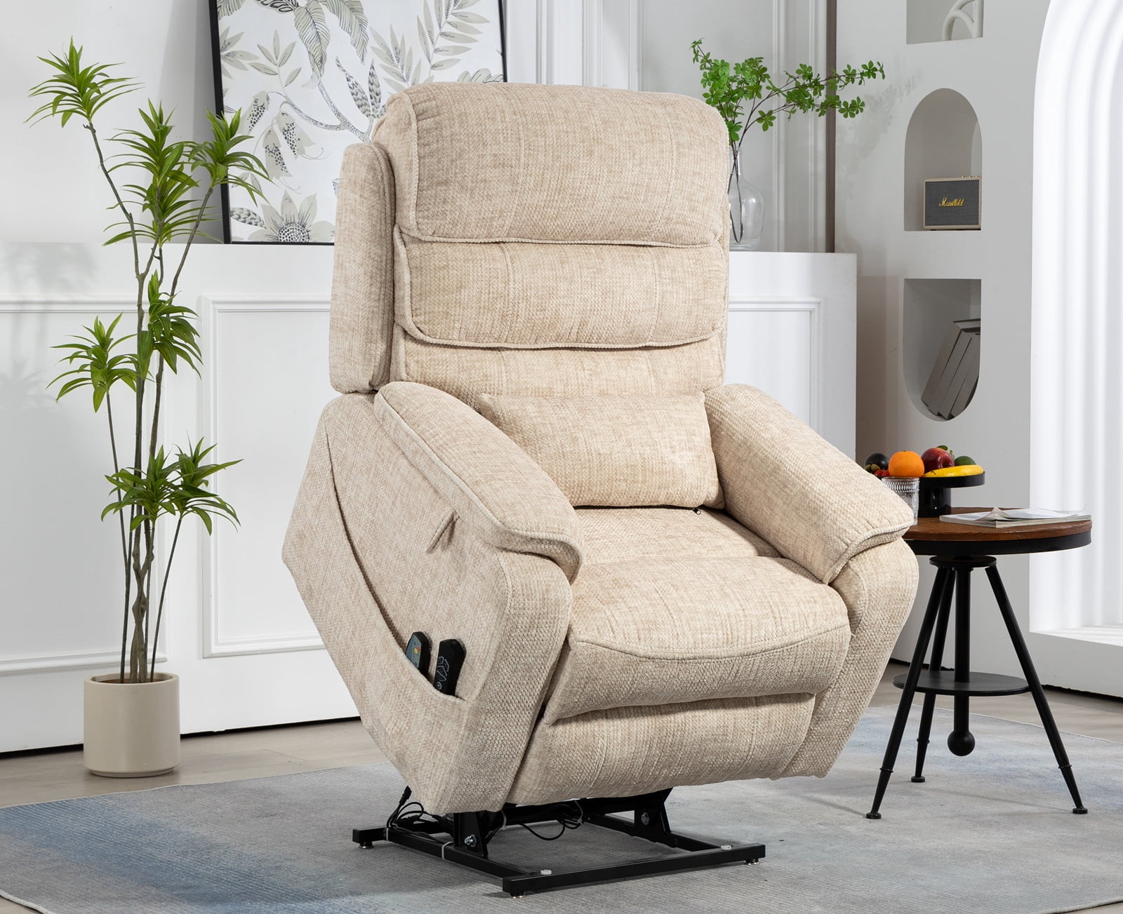 LITVZ Large Lift Chairs Recliner for Elderly, Infinite Position Dual Motor Power Lay Flat, Stand Up Recliner Lift Chair with Massage and Heat, Lumbar Pillow, Wireless Charging & Cup Holder