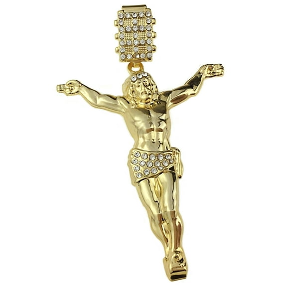Men's 14K Gold Plated Jesus Body Pendant Hip Hop Crucifix 3.5" Medium Size Charm