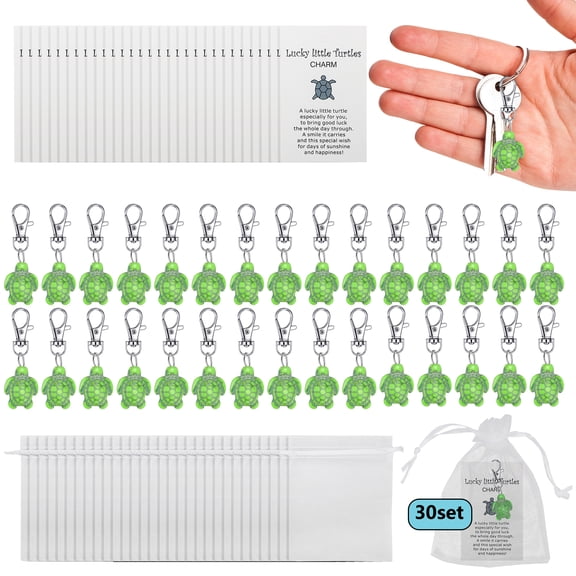 TSV 30pcs Mini Turtle Keychain with Organza Bag, Good Luck Charm Gift for Travelers & Friends