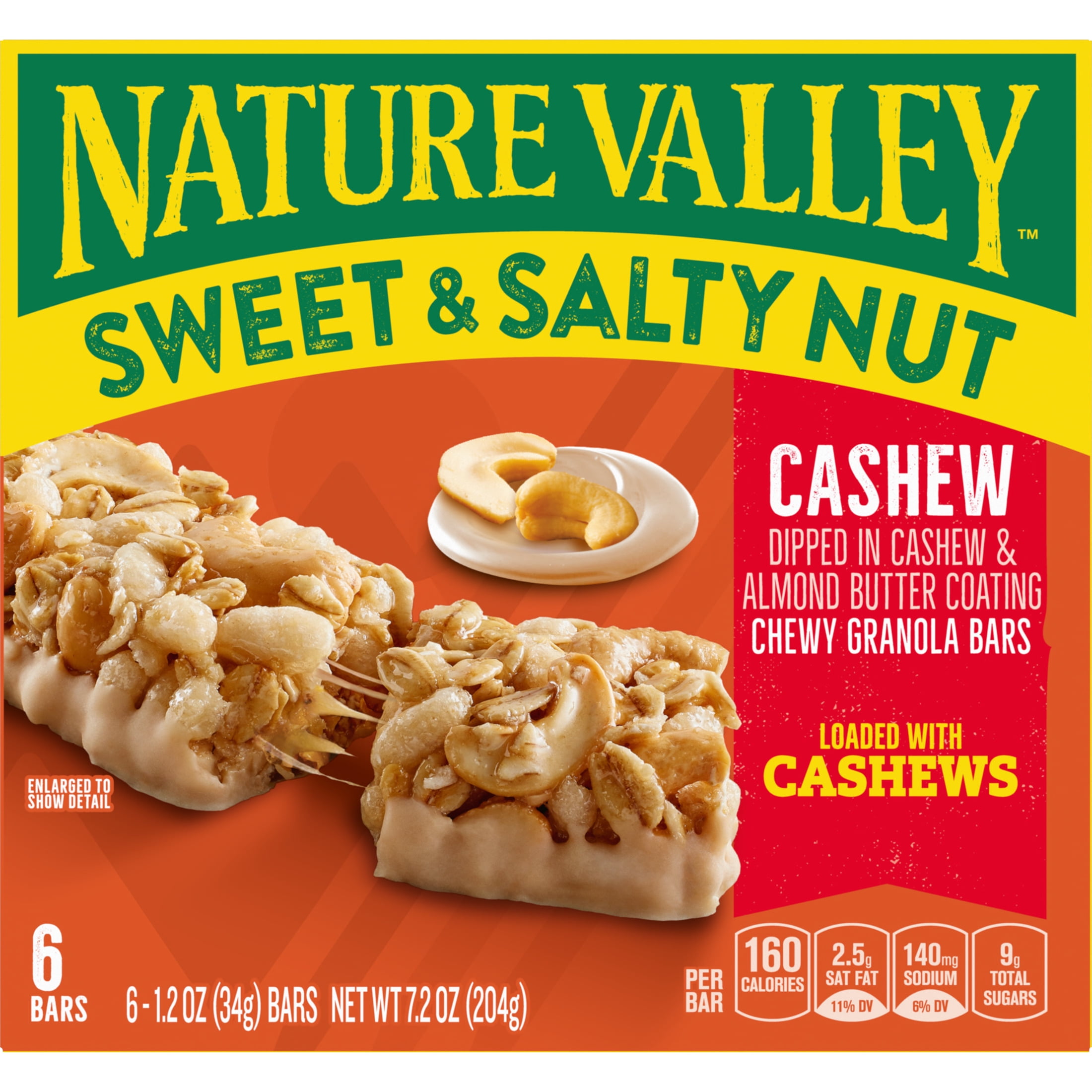 (12 pack) Nature Valley Sweet and Salty Nut Granola Bars, Cashew, 6 Bars, 7.2 oz