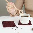 thumbnail image 5 of Set of 6 Black Red Tartan Drink Coasters for Coffee Table Leather Coaster for Decor Housewarming Square, 5 of 6
