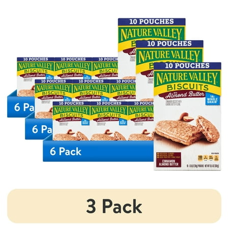 (3 pack) Nature Valley Biscuit Sandwiches, Cinnamon Almond Butter, 10 Bars, 13.5 oz