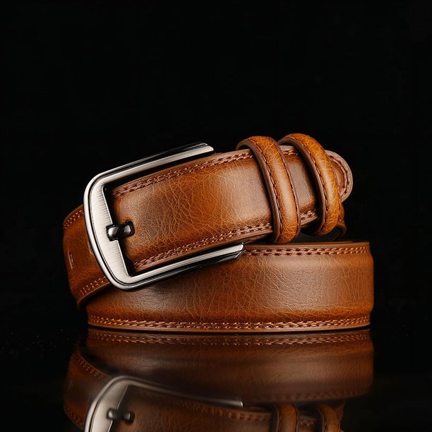 Cinturón perforado con hebilla de alfiler de piel de vaca de dos capas de una sola pieza para hombre Cinturón de negocios de cuero genuino para hombre Cinturón de pantalón para hombre
