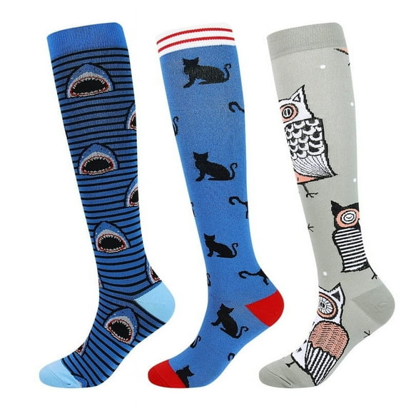 Wowstyle 3 Pairs Compression Socks for Women Knee High for Running Work Support Nurses Pregnancy Travel