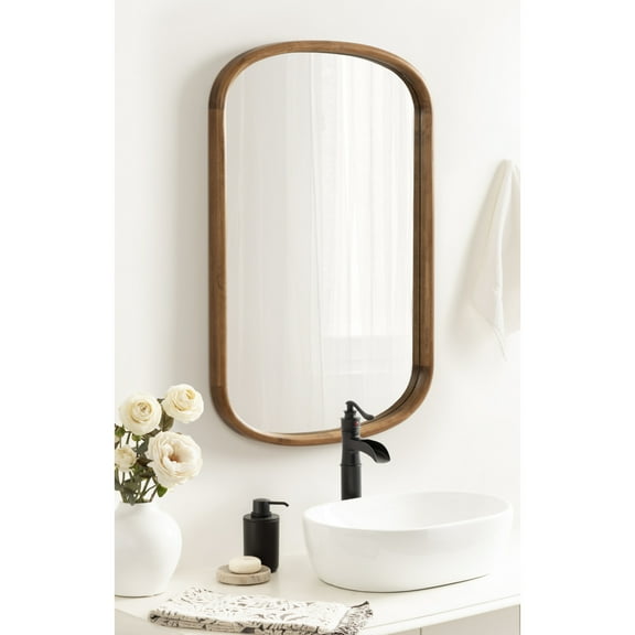 Kate and Laurel Talma Modern Arched Oval Wall Mirror, 24 x 36, Rustic Brown, Transitional Capsule Wall Accent with Solid Poplar Wood Frame for Use as Bathroom Mirror for Over Sink