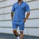 thumbnail image 2 of Mangas de Mano para Hombres, Color Sólido Botón de Solapa de Manga Corta Cardigan Y Pantalones Cortos Conjunto de Traje Deportivo Hecho de Poliéster, Conjunto de Traje para Hombre, 2 of 6
