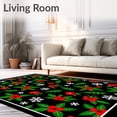 thumbnail image 2 of ODIKA 4'x6' Machine Washable Non-Slip Area Rug, Holly Berry Motif with Pinecone Sprig and Snowflake Accents High Traffic Rug with Pad, Black, 733362, 2 of 8