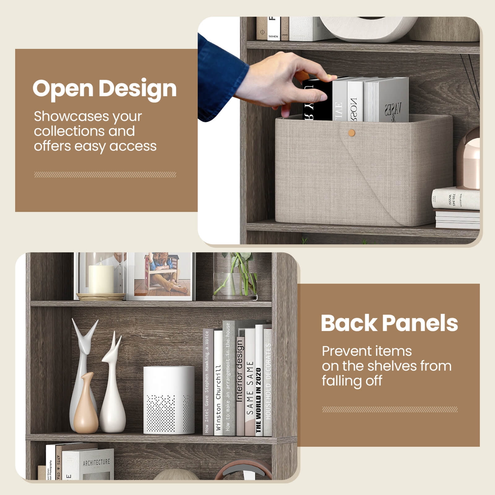 Costway 6-Tier Bookshelf with Open Shelves, Anti-Tipping Kits for Living Room Bedroom Study Gray