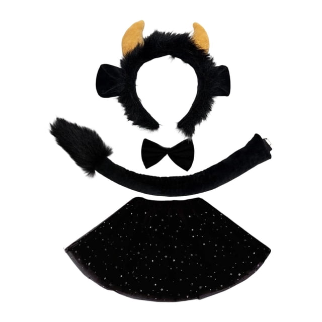 Conjunto de orejas y cola de vaca. Diadema con orejas de vaca para decoración de carnaval y Halloween. 4 piezas