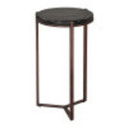Daiza Side Table Bronze End Table, Modern Style, Recycled Sand Cast Glass round shape tabletop, Iron, Indoor Living
