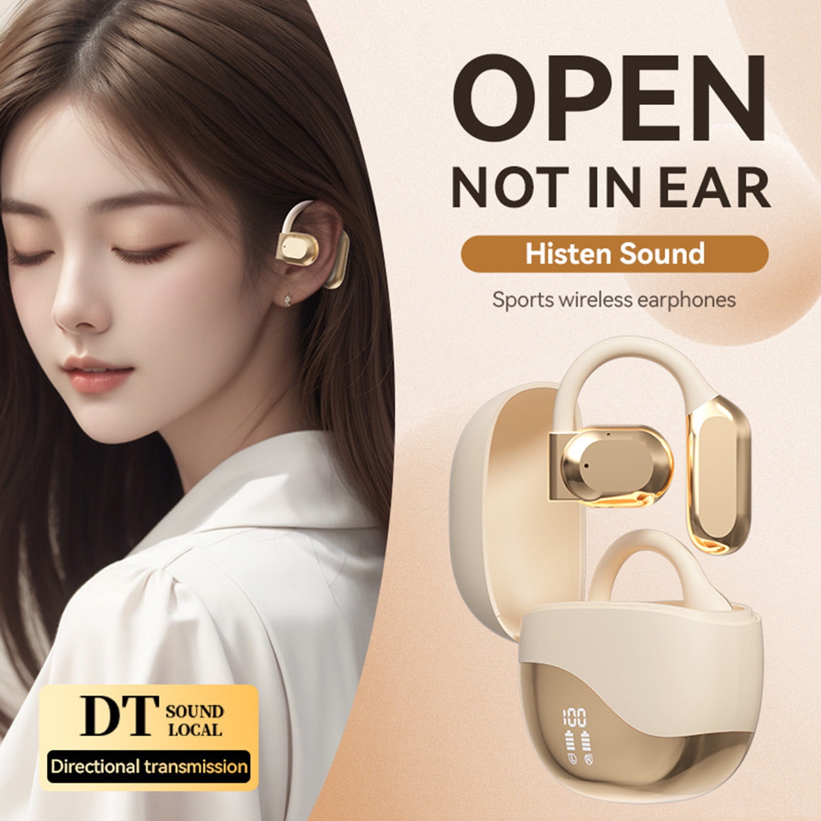 Open Ear Wireless Headphones Bluetooth Sport Headset Ear Clip-On Earbuds with Microphone for Noise Call, IPX6 Water-Resistant, Air Conduction Wireless Headset for Running, Cycling