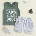 thumbnail image 5 of Toddler Baby Boy Summer Clothes Letter Graphic Short Sleeve Shirt T Shirt Tops + Casual Shorts Outfit Set(18-24 M ,Green）, 5 of 5