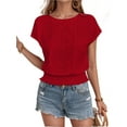 thumbnail image 2 of Womens Tops Short Sleeve Shirts Blouses for Women Dressy Casual Cap Sleeve Tops with Smocked Hem Red M, 2 of 8