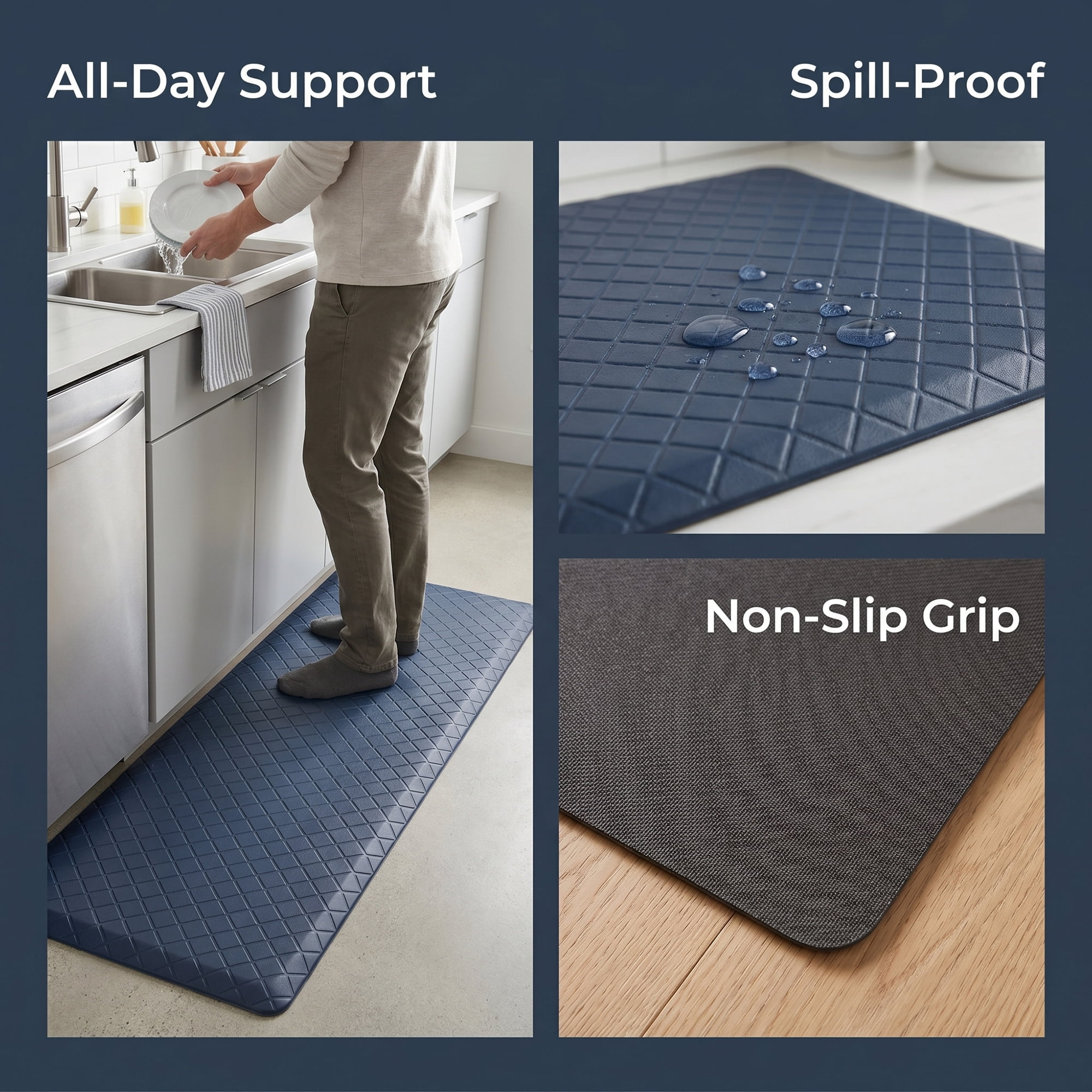 Unique Bargains Geometric Anti-fatigue Oil-proof PVC Floor Pads Dark Blue 47" x 17"