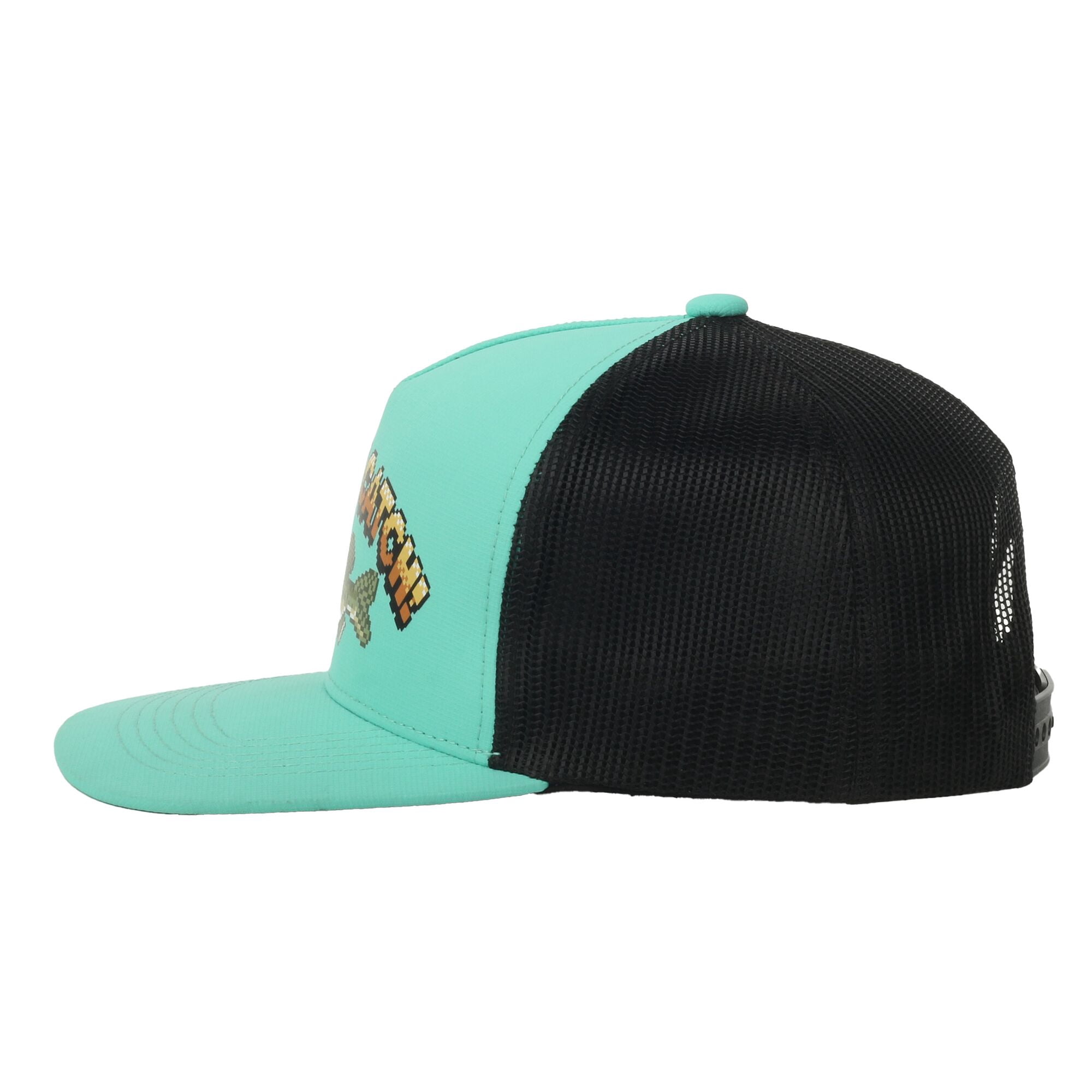 Youth Green/Black 5-Panel Fishing Cap – Structured Flat Bill Snapback, One Size
