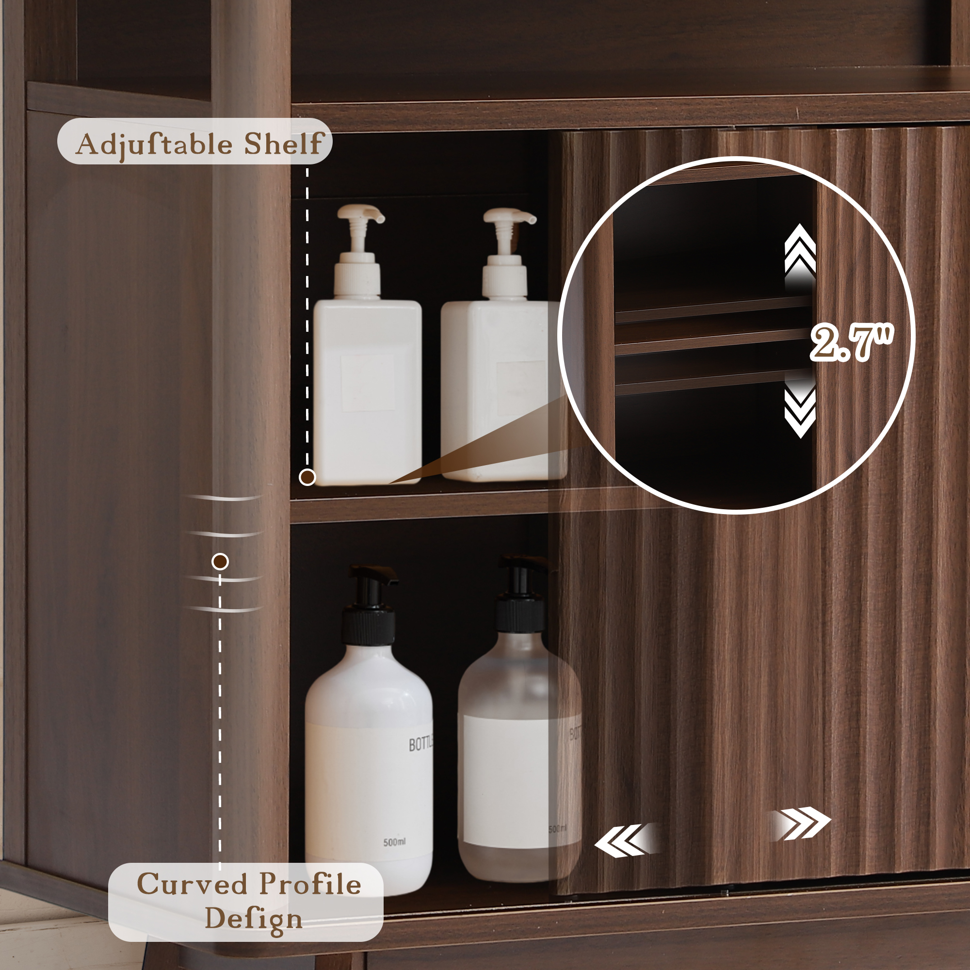 Magic Union Bathroom Storage Cabinet with Fluted Sliding Door, 3 Drawers Bathroom Floor Cabinet, Freestanding Storage Organizer w/Adjustable Shelf, Faux Marble Top, Curved Profile Design Natural Oak