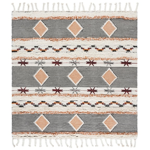 SAFAVIEH Kenya Lynette Southwestern Area Rug, Ivory/Black/Orange, 7' x 7' Square