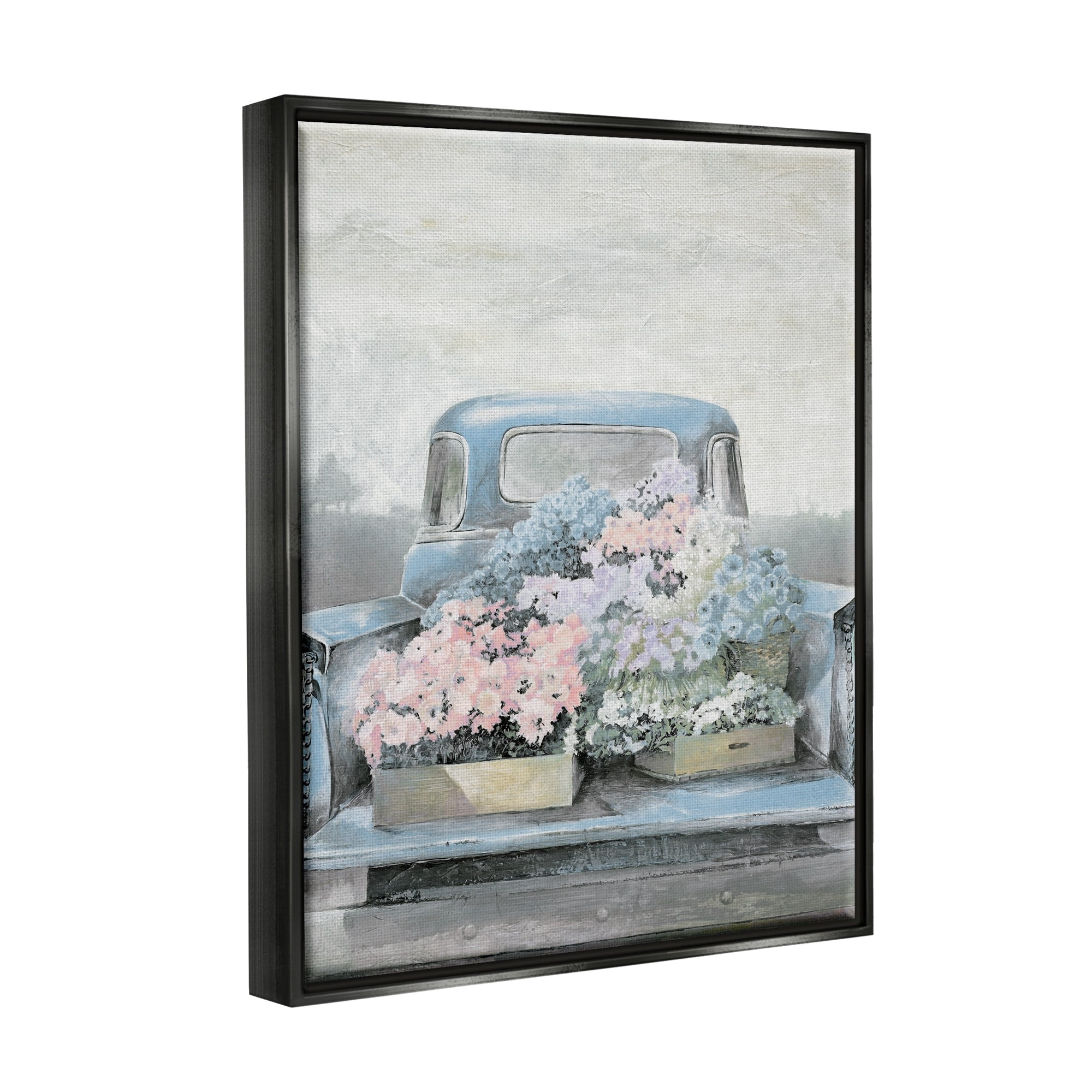 Stupell Industries Varied Floral Blossoms Vintage Countryside Pickup Truck Painting Metallic Gold Floating Framed Canvas Print Wall Art, Design by White Ladder