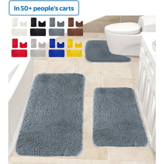 Bath Mats 3 Set, Bathroom Rug for 3 Pcs Toilet Mats Universal Soft Comfortable Water Absorption Non-Slip Thick Machine Washable Easier To Dry Bath Mats for Bathroom