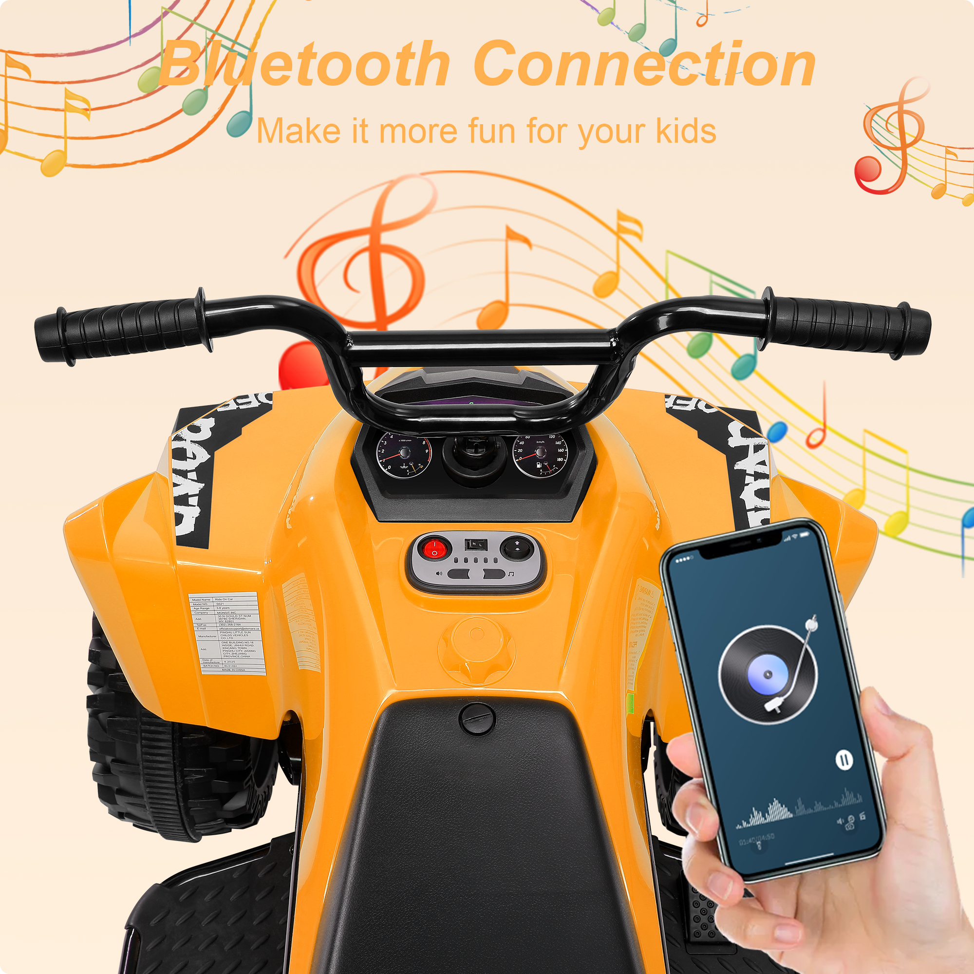 Neche 24V 2 Seater Ride on Toy, 4*200W Motors,9AH Battery Powered ,4-Wheeler Kids ATV with Bluetooth & LED lights, for Ages 3-8,Orange