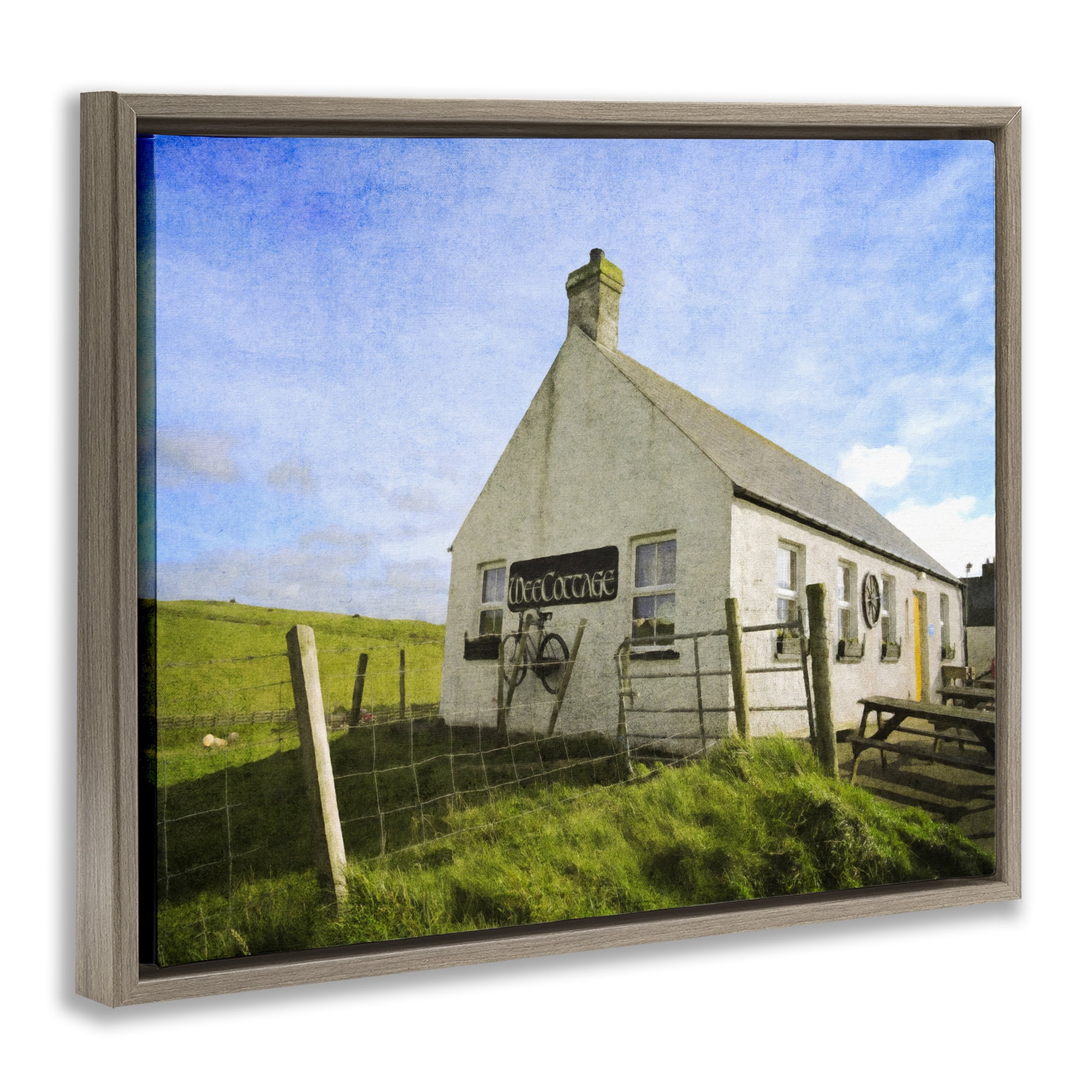 Stupell Industries Wee Cottage Countryside Landscape & Nature Painting Brown Floater Framed Canvas Art Print Wall Art, 21 x 17