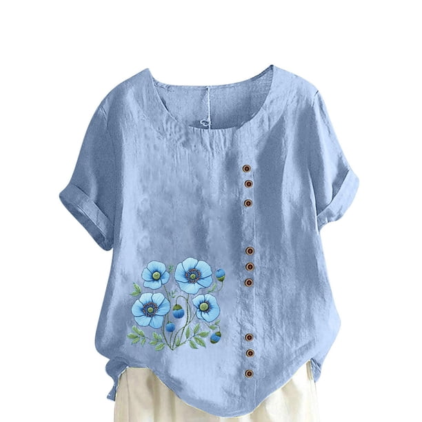 Túnica de Manga Corta Tops para las Mujeres Océano Pescado Impreso Blusa, Ropa Casual Ver Botón Arriba Camiseta