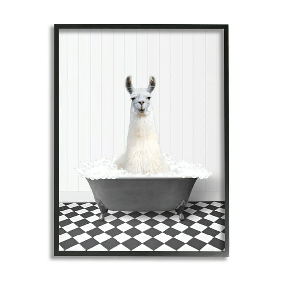 Stupell Industries Vintage Bathroom Llama Animals & Insects Painting Black Framed Art Print Wall Art, 11 x 14