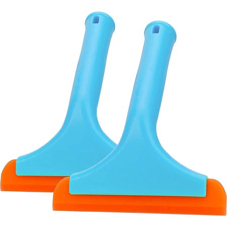 2PCS Window Squeegee with Handle, Shower Squeegees, Flexible Silicone Squeegee for Glass, Mirrors, Car Windows, Bathroom, Blue+Orange