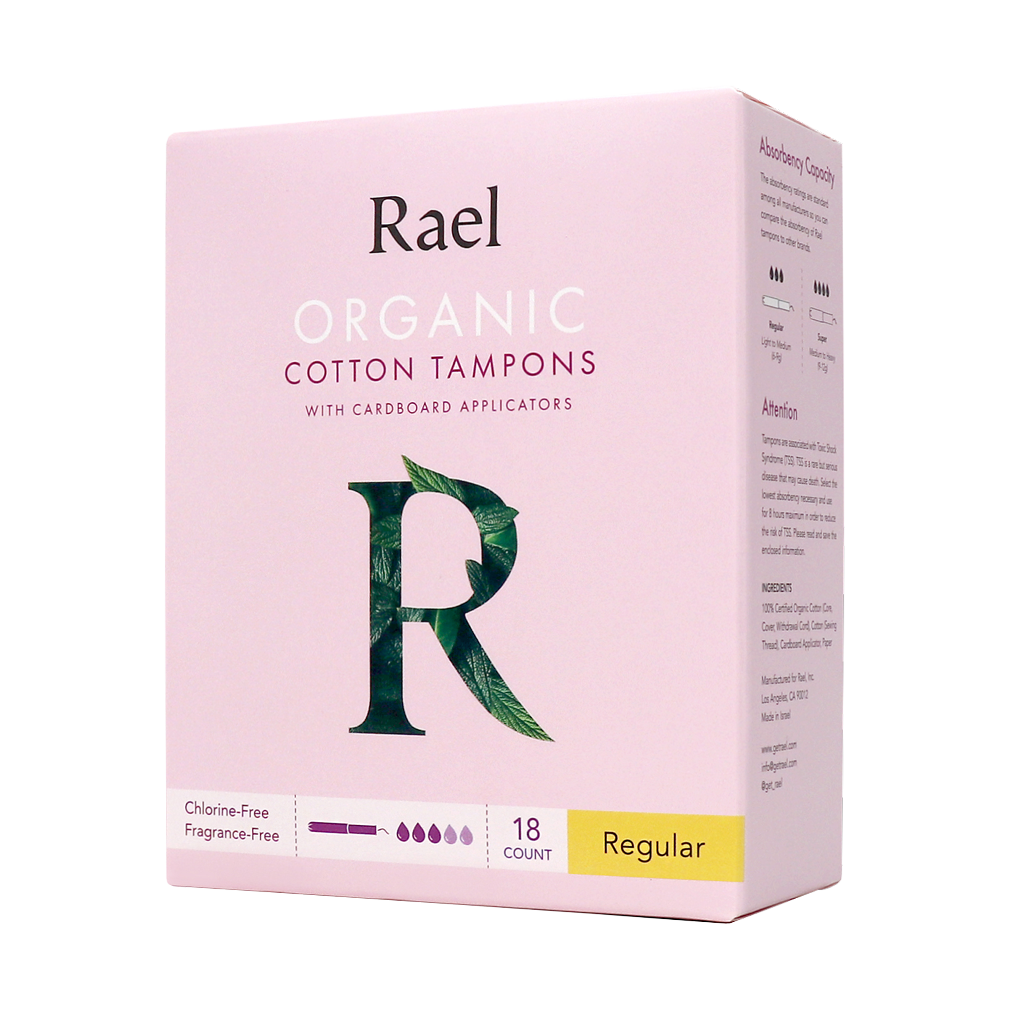 Rael Organic Cotton Regular Tampons with Cardboard Applicator Walmart