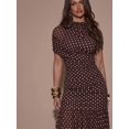 thumbnail image 5 of Coffee Brown Polka Dot Ruched Maxi Dress With Short Sleeve And High Neck, 5 of 30