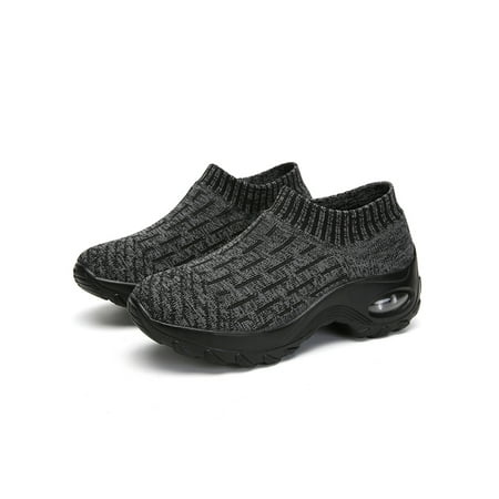 

Daeful Ladies Sock Shoes Knit Upper Sneakers Platform Walking Shoe Casual Slip On Flats Women Cushioning Black 5