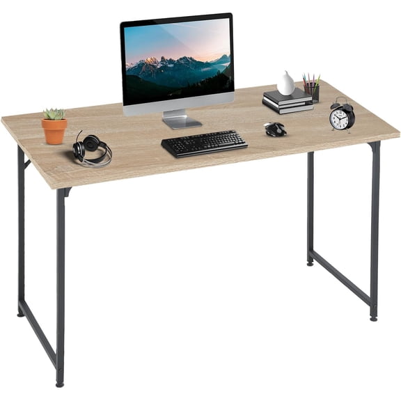 47-inch Modern Minimalist Computer Desk, Metal Frame, Home Office Desk, Spacious Study/Workstation, Natural Color