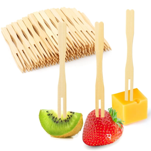 Tenedores de aperitivo Vicuna R de bambú, 300 unidades, 8,9 cm, para charcutería