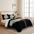 thumbnail image 5 of Queen Quilt Set 90''x96'', Flower Black Lightweight Summer Bedspread Coverlet Set with 2 Pillow Shams, Gold White Abstract Floral Aesthetic Breathable All Season Quilt Bedding for Bedroom/Guest Room, 5 of 9