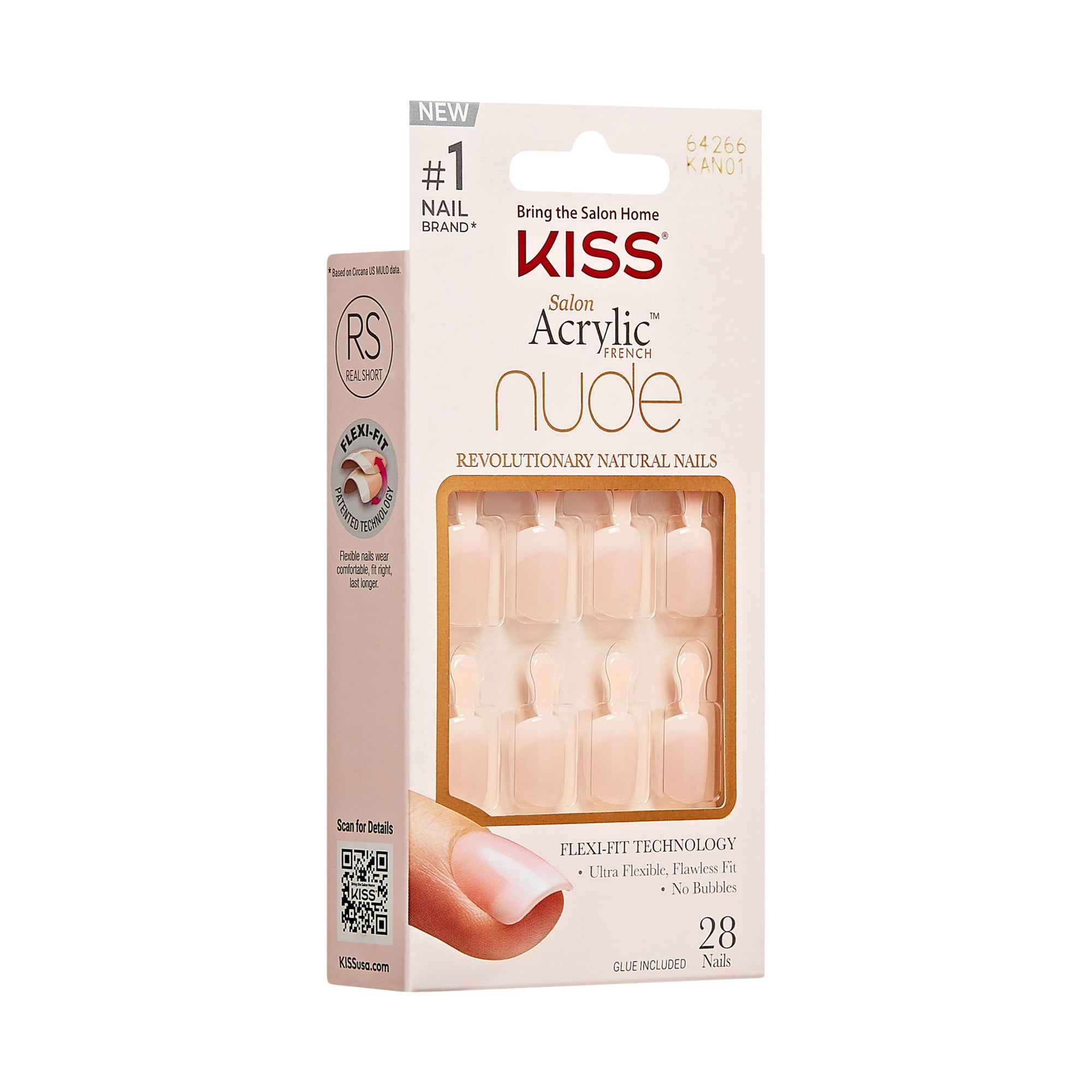 Kiss Salon Acrylic Nude French Nails Nude, Real Short Length, 28 Ea, 6 Pack