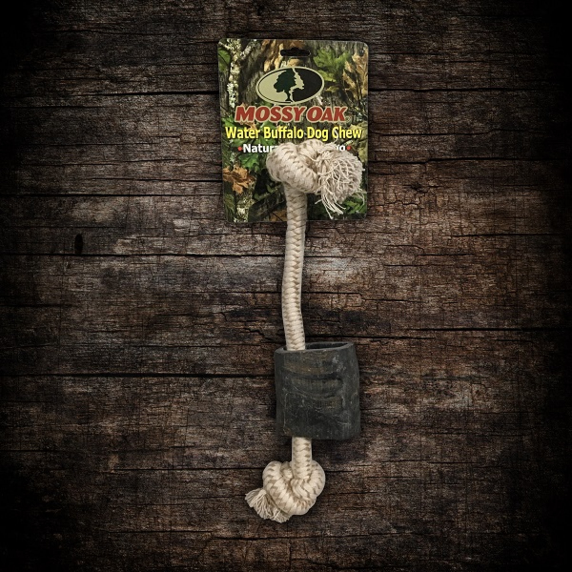 Mossy Oak: Water Buffalo Horn & Tug Dog Chew - 12" Knotted Natural Cotton Rope, Pet Toy, Preservative Free Horn, Long-Lasting, Combines Play & Chewing