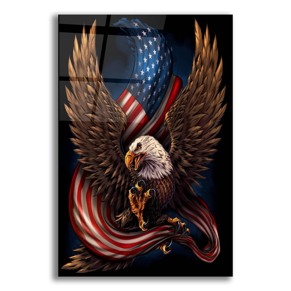Epic Art 'Eagle and Flag' by Flyland Designs, Acrylic Glass Wall Art, 12"x16"