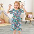 thumbnail image 3 of FORMRS Girls Short Sleeve Dress Summer Casual Round Neck A-line Beach Sundress, Sizes 2T-8T, Green Cartoon Truck Pattern, 3 of 8