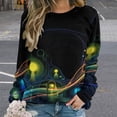 thumbnail image 2 of Simple Golden Ripple Womens Casual Crewneck Sweatshirt Long Sleeve Tops Cute Pullover Loose Fit, 2 of 7