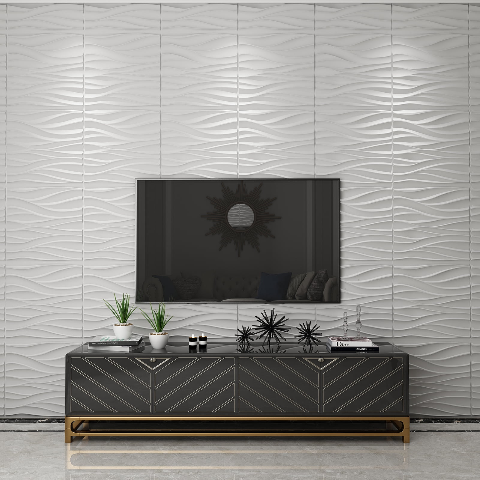 Art3d 12-Pack PVC 3D Wall Panel Wave Design 19.7" x 19.7" in White